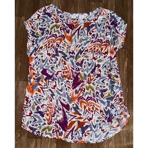 Nicole Miller New York Linen Abstract Print Cap Sleeve Tunic Top Women Large